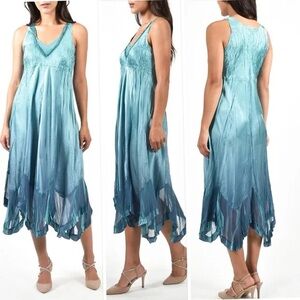 NWOT KOMAROV Marine Night Ombré Beaded Sleeveless Charmeuse Midi Dress Womens XL